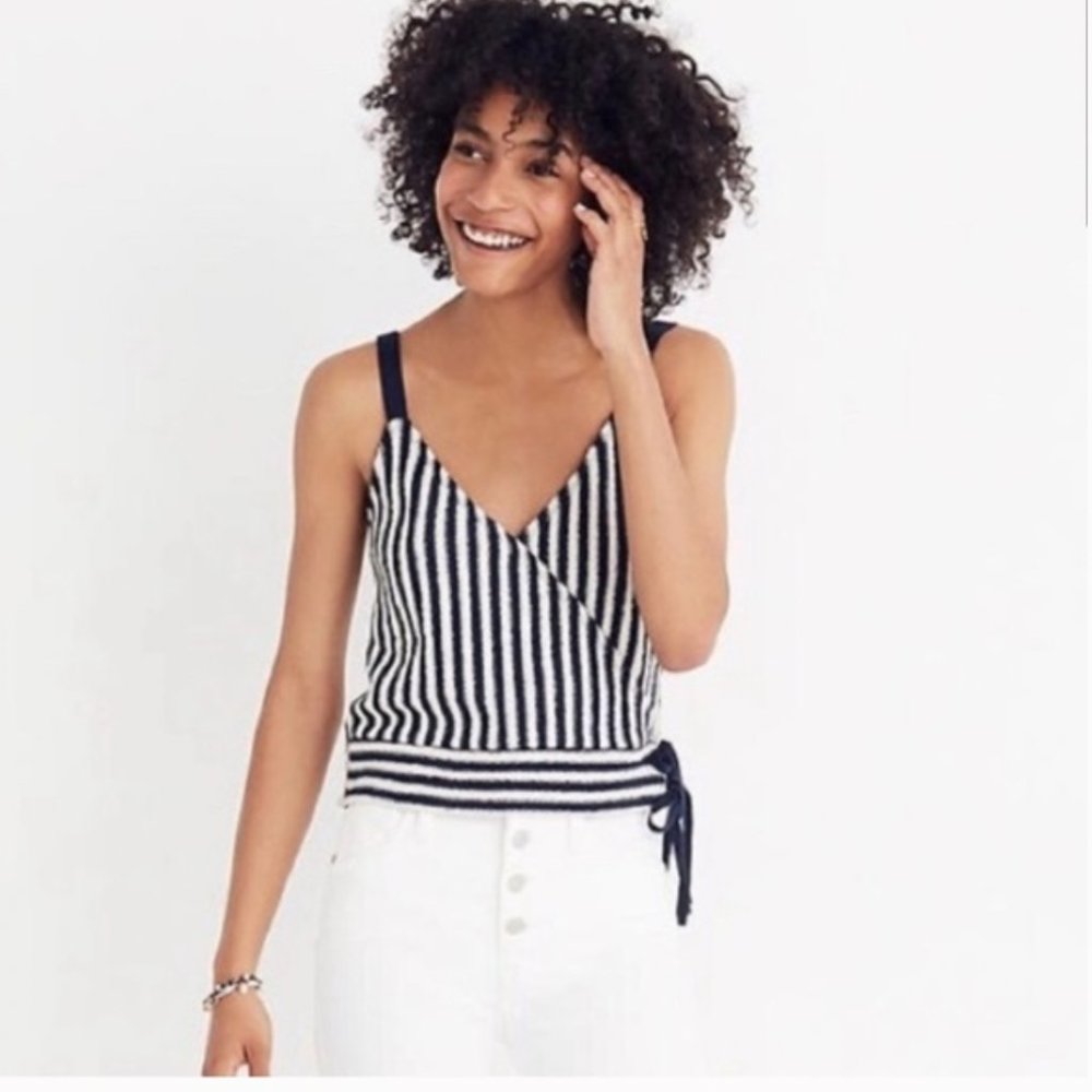 Madewell Striped Wrap Cropped Tank Top Navy Cream
